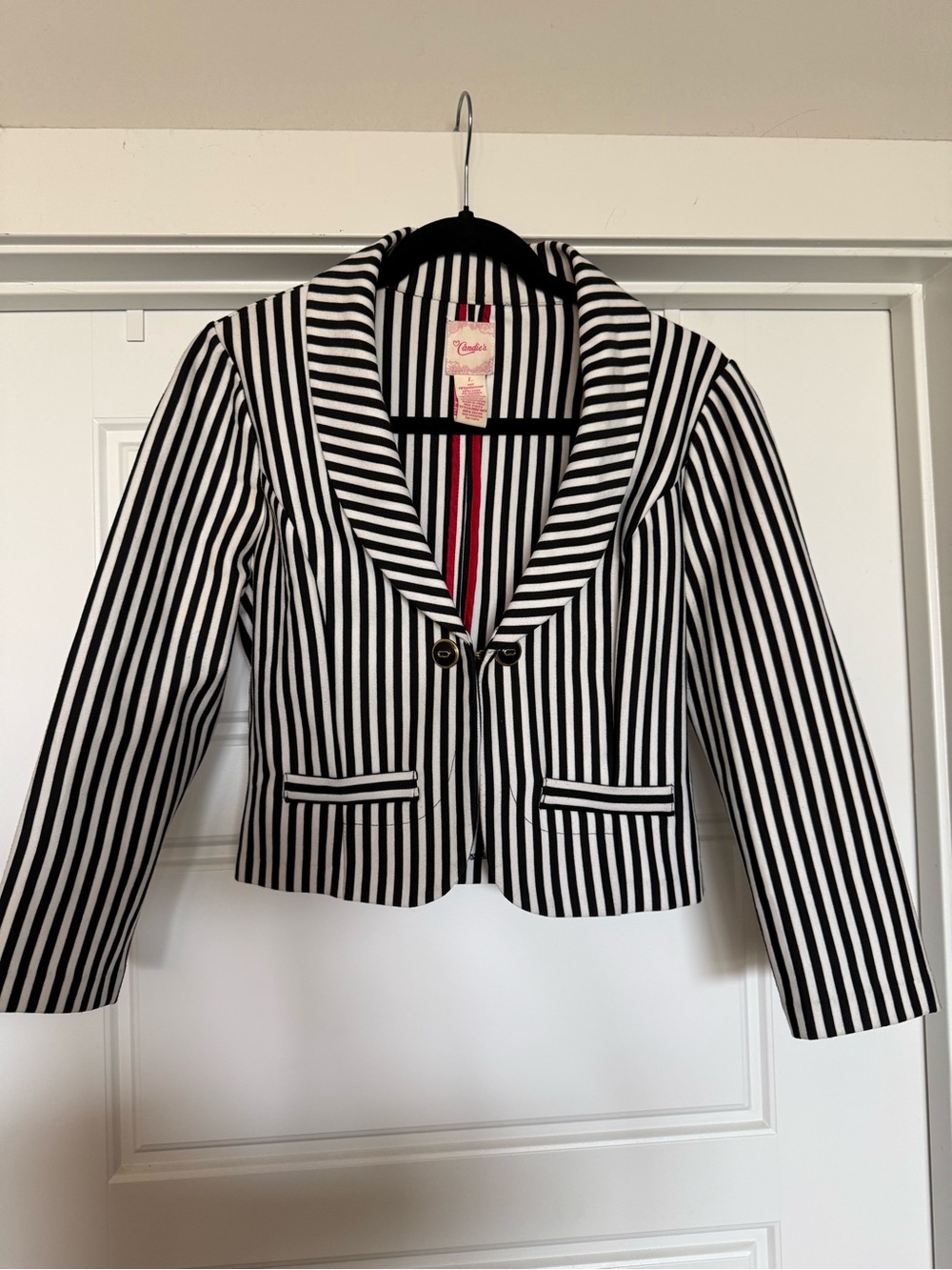 Candie's Black & White Vertical Stripe Cropped Blazer